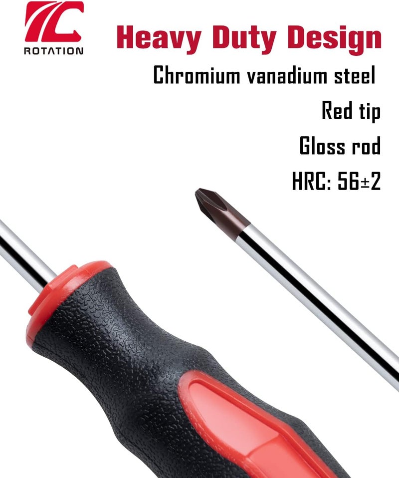 ROTATION 8-Piece Magnetic Screwdrivers Set with red tip, 4 Phillips and 4 Slotted Tips, Professional Cushion Grip Screwdriver Set with High Torque - Image 4